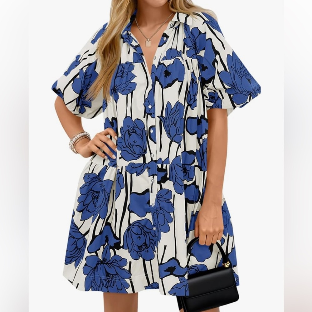 Blue floral print dress
